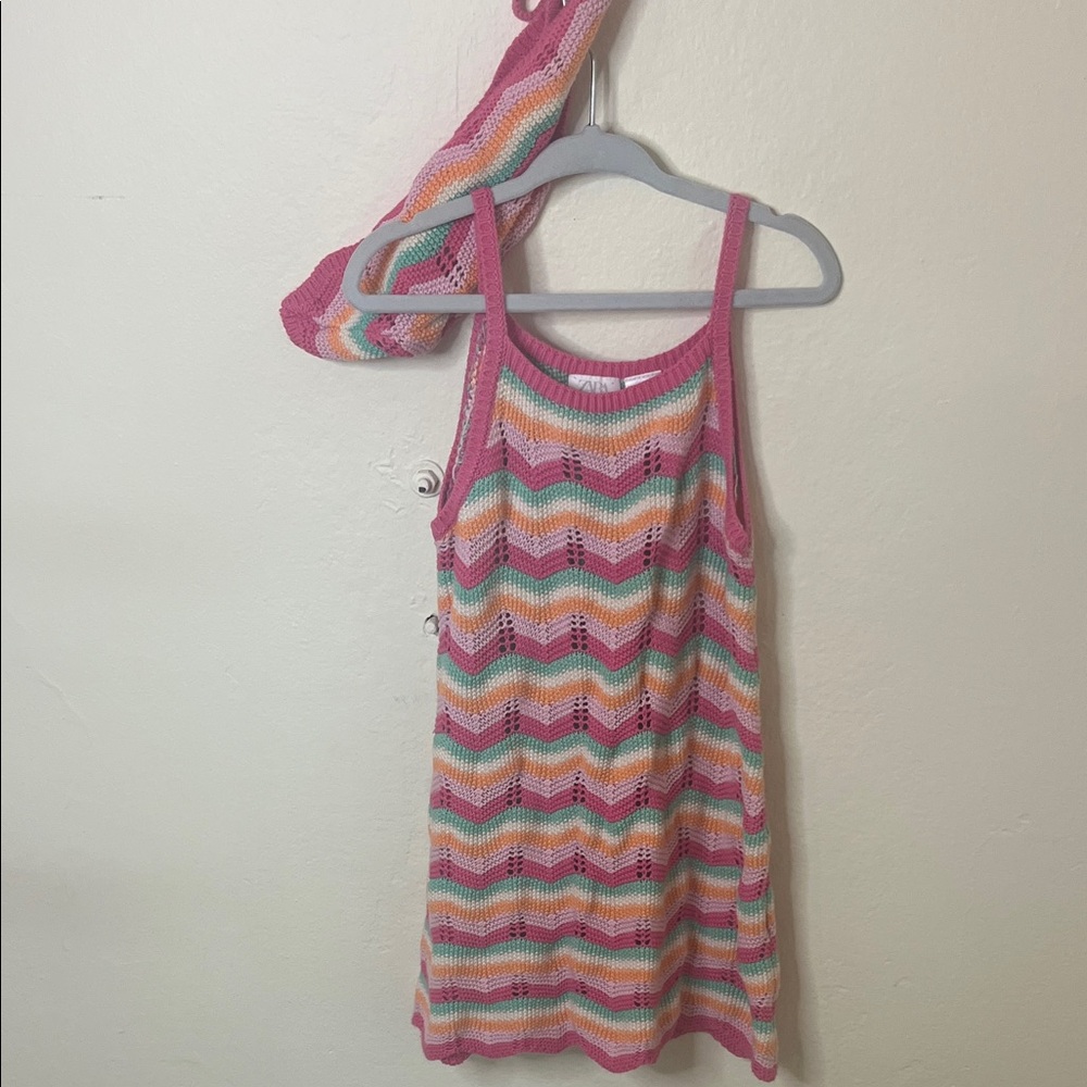 Zara Multicolor Chevron Kids Dress - 🧶 Size 3/4 with matching bandana